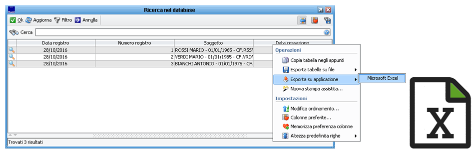 Esporta su Excel