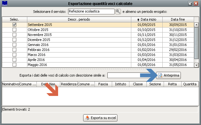 Esportazione quantità voci calcolate