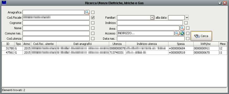 Ricerca utenze elettriche, idriche e gas
