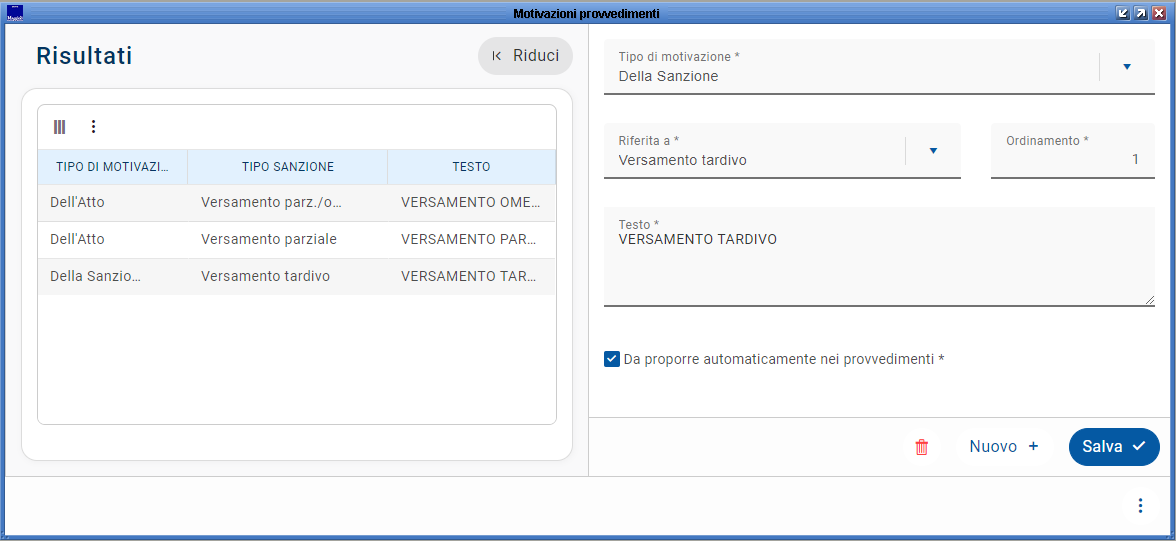 Motivazioni provvedimenti