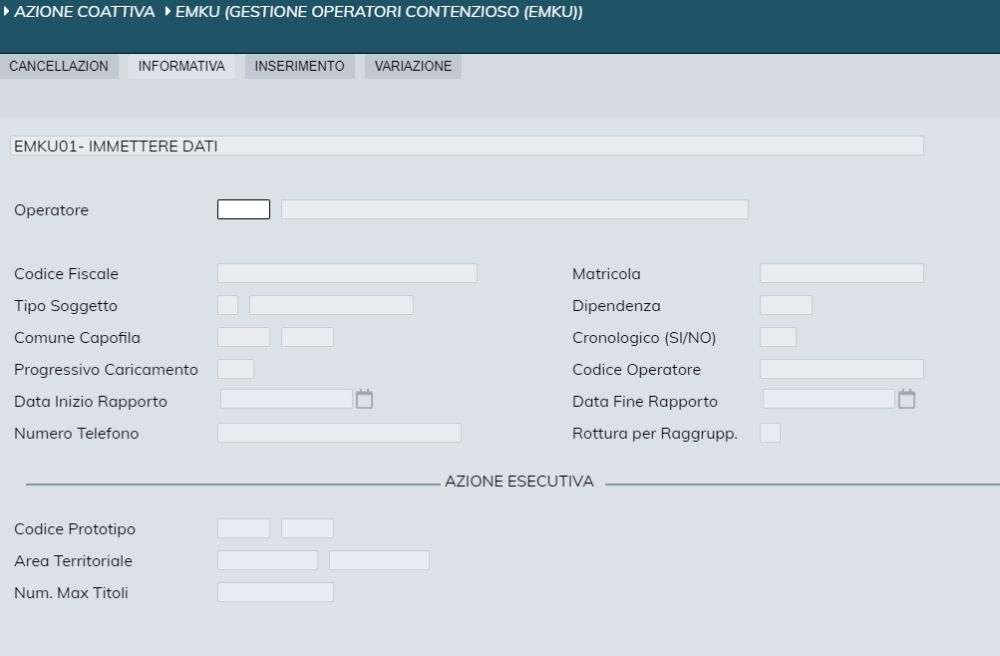 Gestione operatori contenzioso (EMKU)