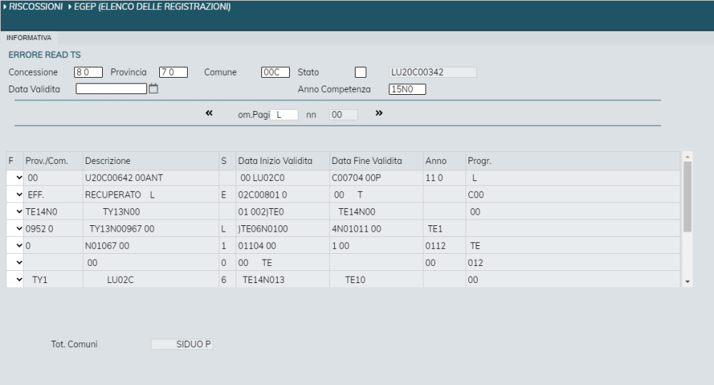 Elenco delle registrazioni (EGEP)