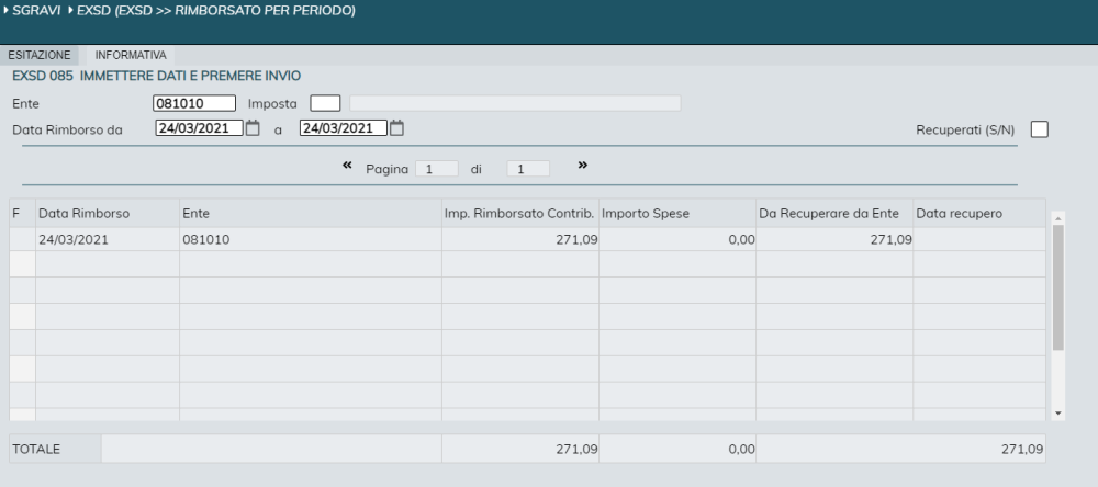 EXSD >> Rimborsato per periodo