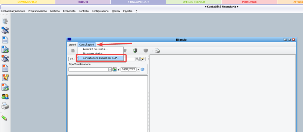 Consultazione budget per CUP